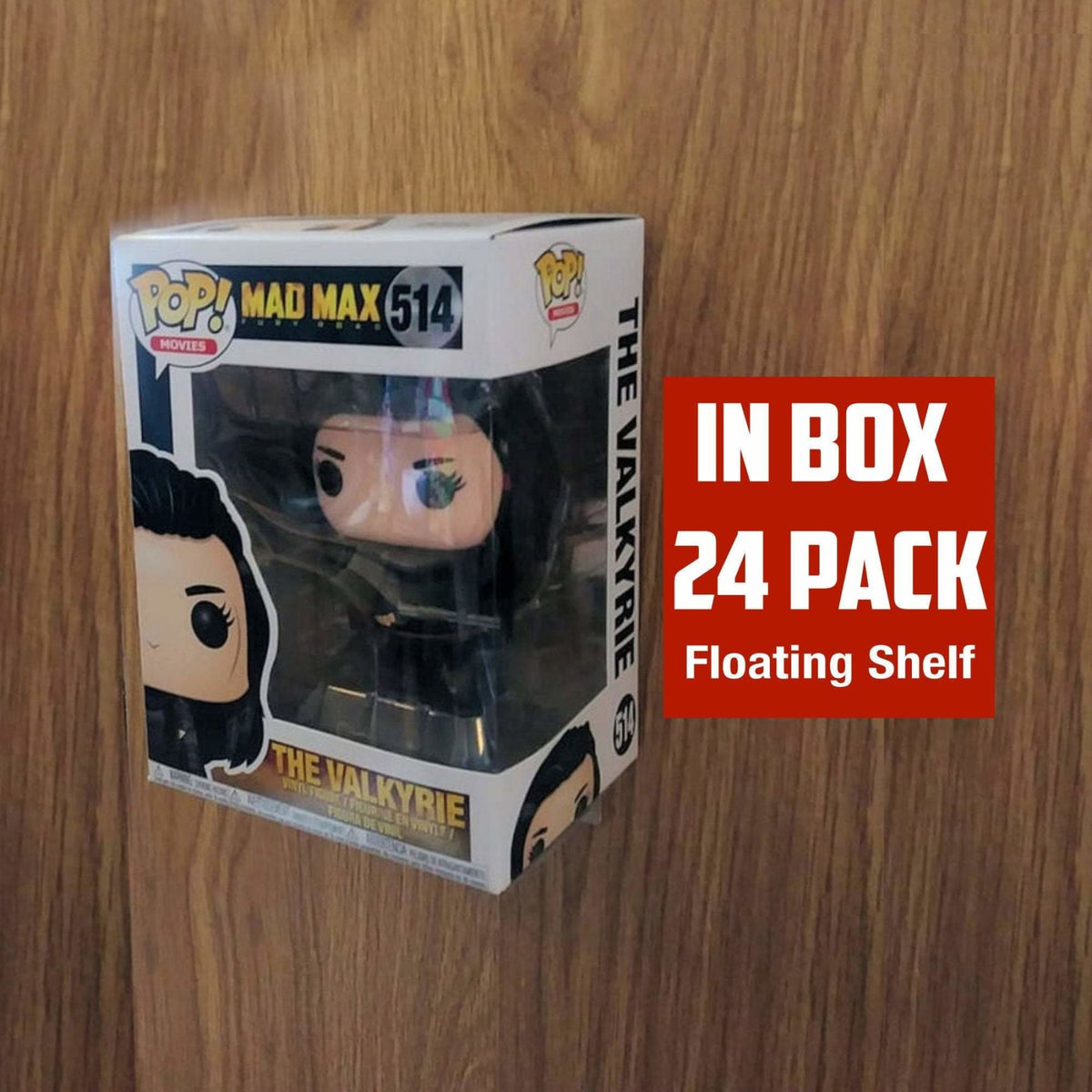24 Pack: Clear Acrylic Wall Stand for Boxed Funko Pop Vinyl, Stick On, Single Floating, Shelf less, No Nails or Screws
