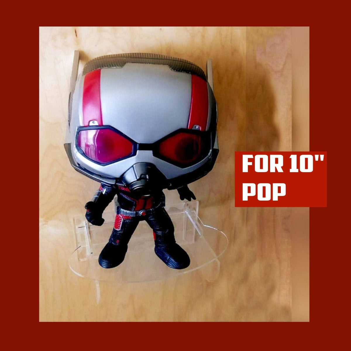 For 10" Funko Pop Vinyl: Clear Acrylic Wall Stand, Stick On, Single Shelf No Nails or Screws