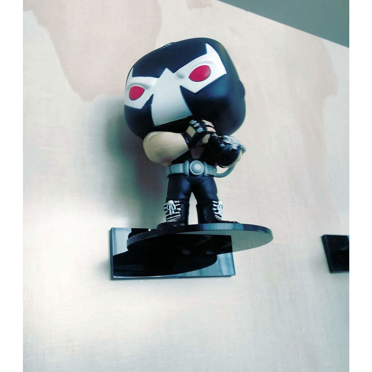 For Funko Pop Vinyl or Pin: Black Acrylic Wall Stand, Stick On, Single Shelf No Nails or Screws